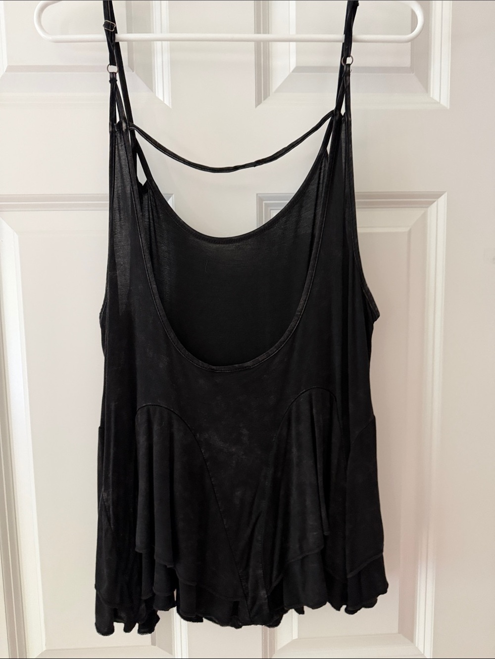 Black Flowy Spaghetti Strap Tank Top, pit to pit 19 in.